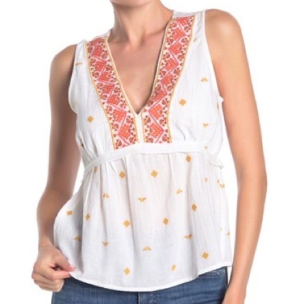 Lucky Brand Embroidered Romantic Sleeveless Blouse
